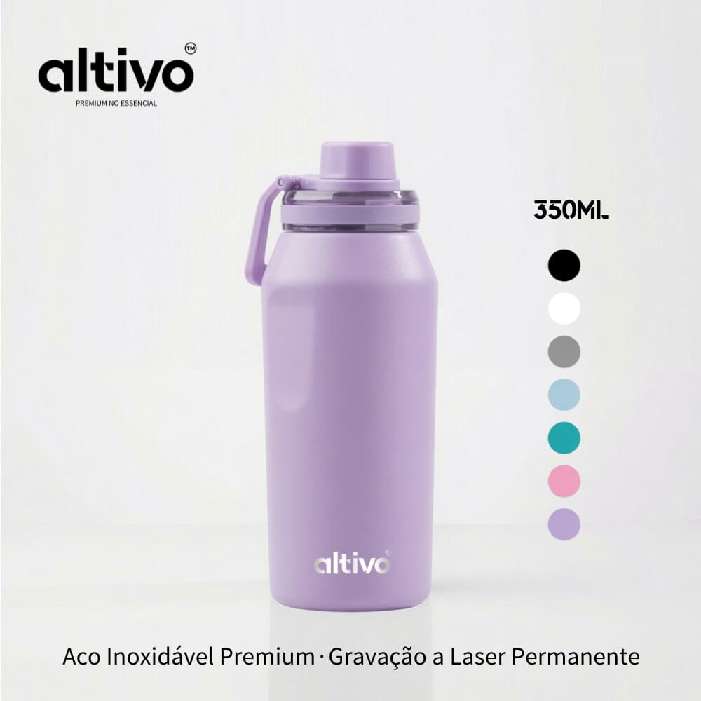 Garrafa Térmica Aço Inoxidável Premium Personalização de Nome com Tampa Antivazamento Bico Rosqueável 350ML
