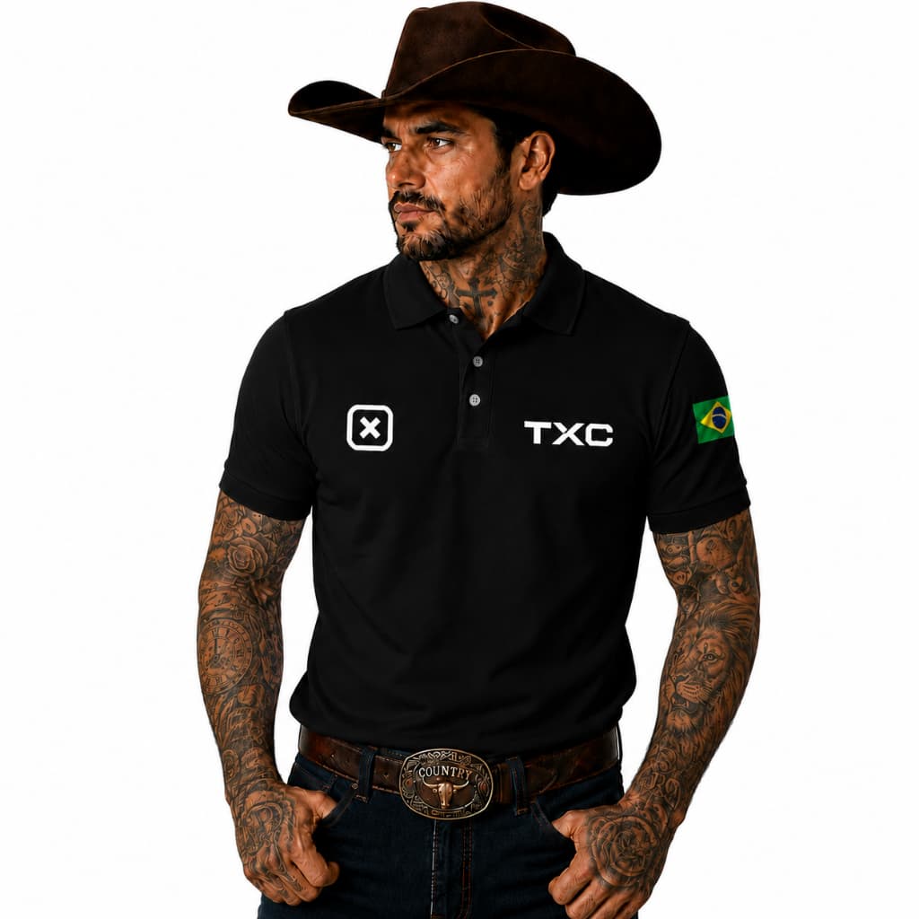 Camisa Polo Tx + Br Masculina Moda Country Malha Premium