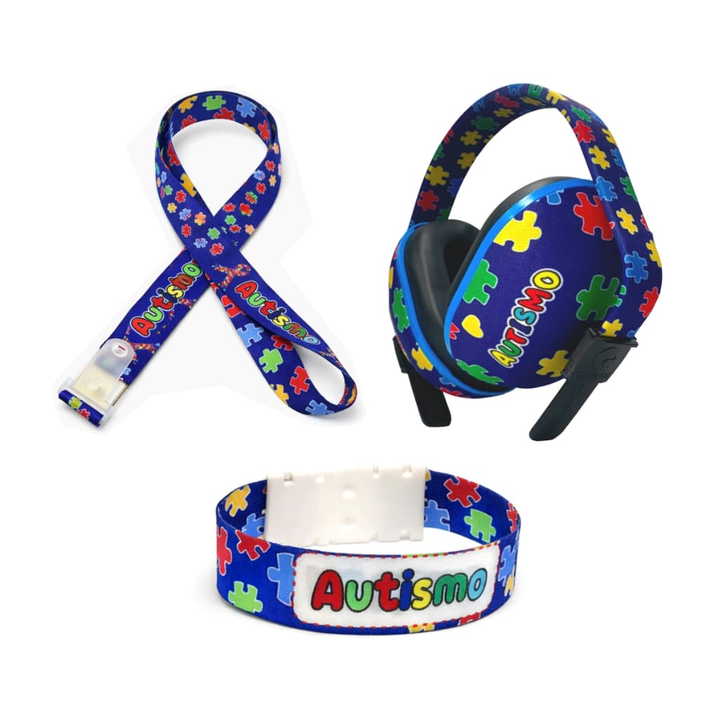 Kit Tea Abafador De Ruídos Protetor Auricular Cordão Pulseira Autismo Infantil Criança 18dB