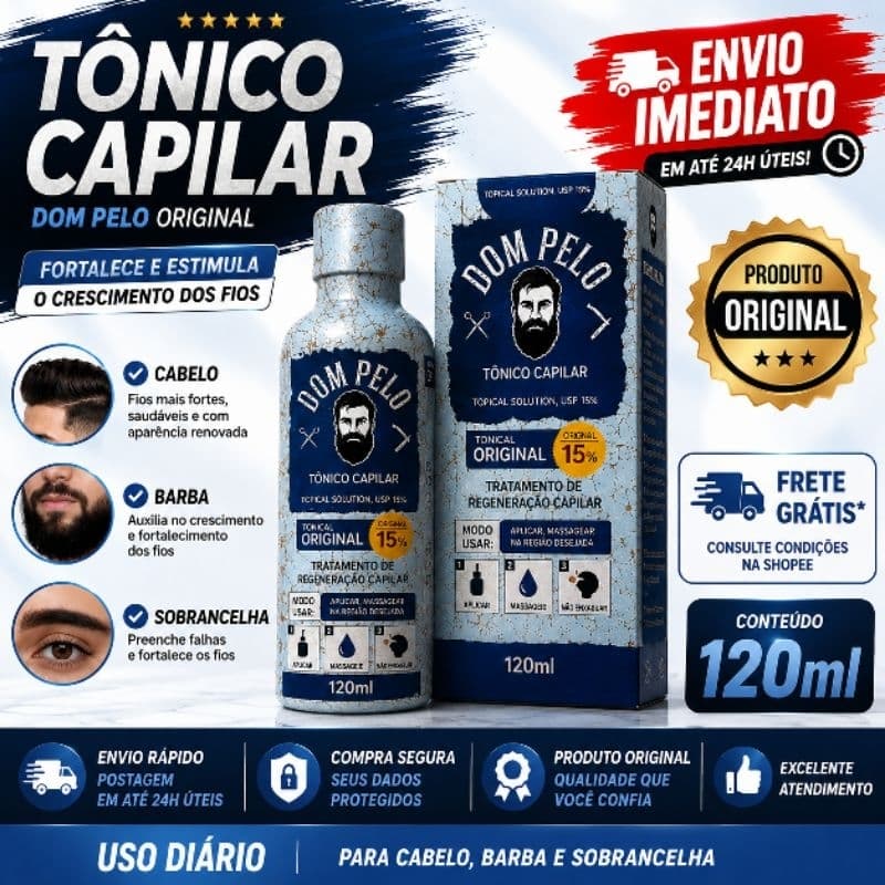 Tônico Capilar Dom Pelo Original Para Cabelo Barba e Sobrancelha Uso Masculino e Feminino