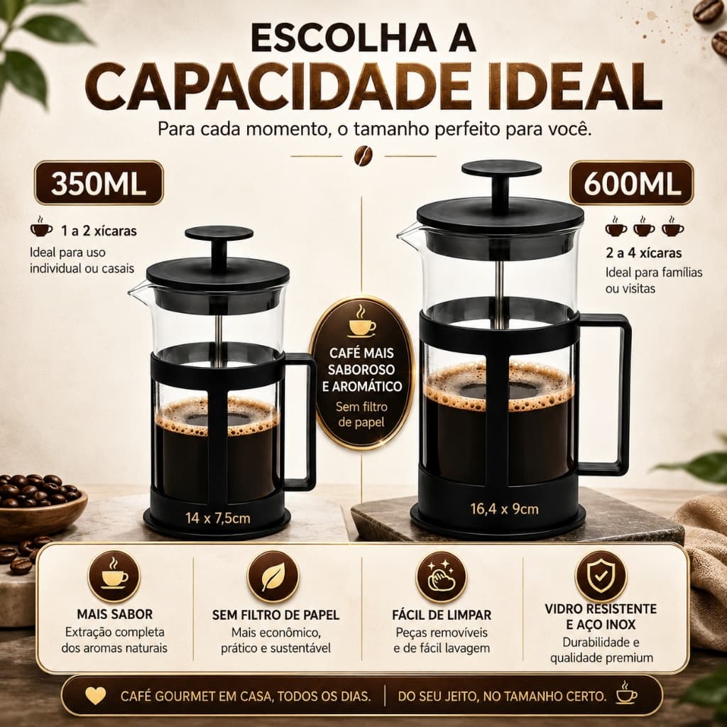 Cafeteira Prensa Francesa 350ml 600ml Leite Cremoso