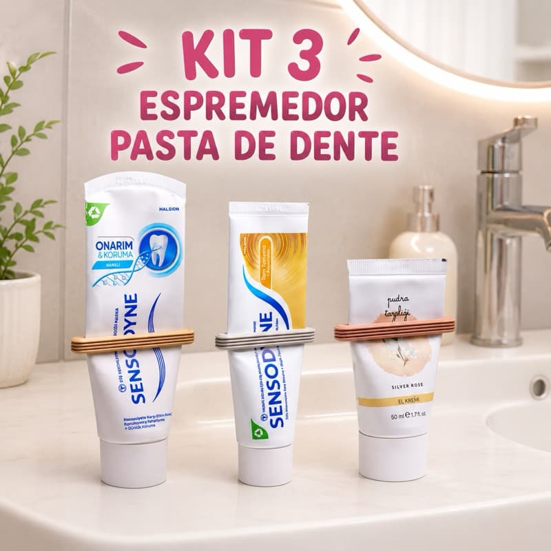 kit 3 Espremedores Pasta de Dente e Tubos Extrator Econômico Reutilizável p/ Creme Dental Cosméticos Pomadas