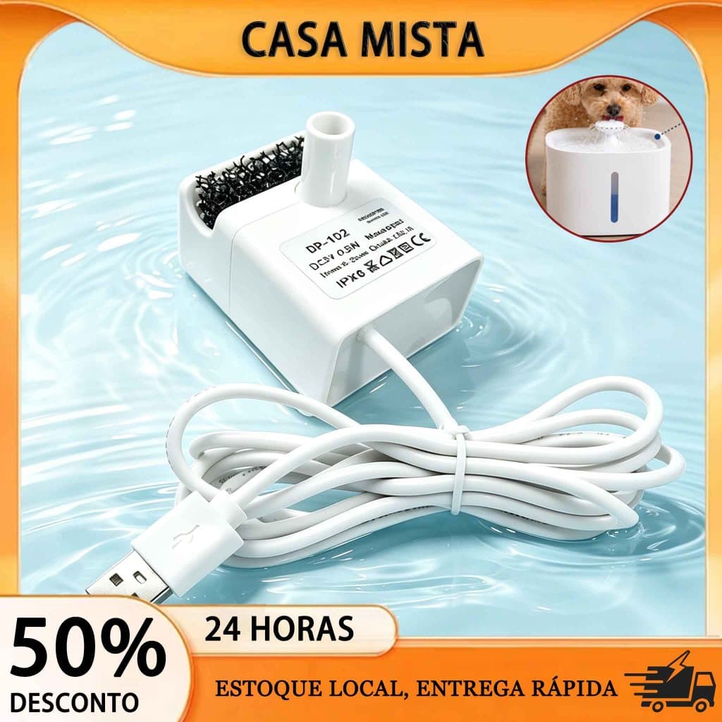 Motor Bomba de Água Silencioso para Bebedouro Pet, Peça de Reposição USB para Fonte de Água de Gatos e Cães