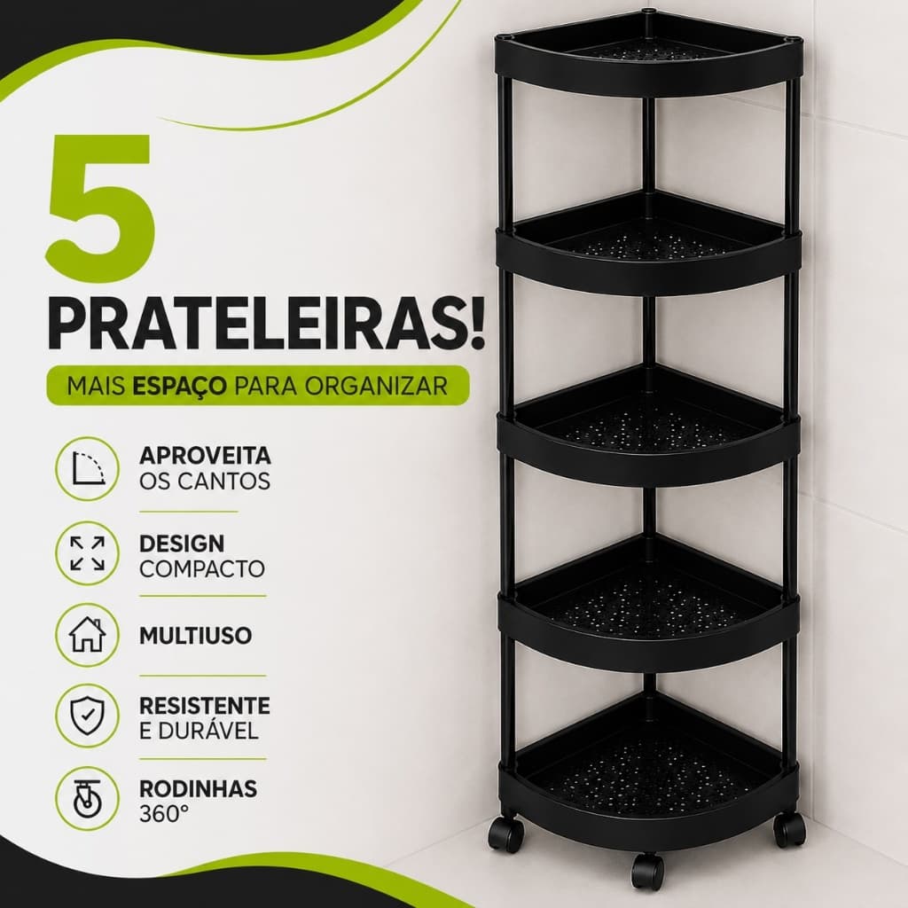 Carrinho Organizador Multiuso 5 Andares De Canto Estante Com Rodinhas 5 Prateleiras Para Cozinha Banheiro
