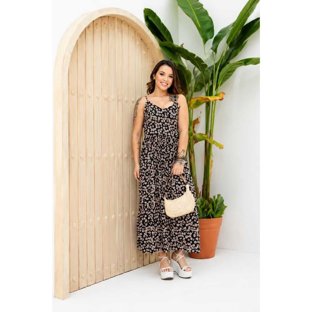 vestido feminino longo tres marias alça regulavel veste 38 - 44