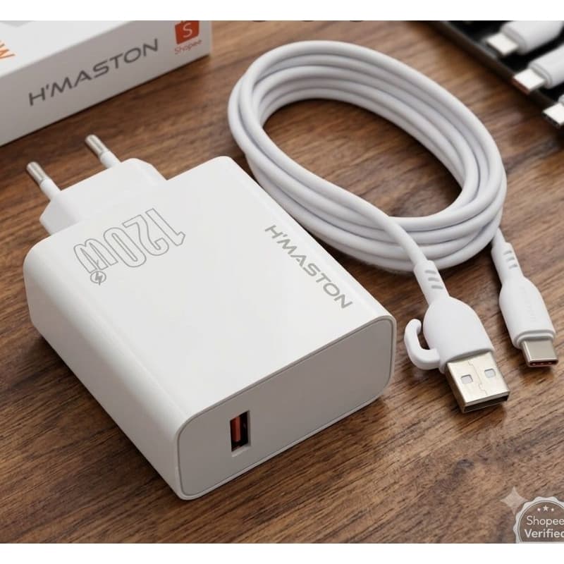 CARREGADOR TURBO H'MASTON 120W DE POTÊNCIA +CABO TIPO-C