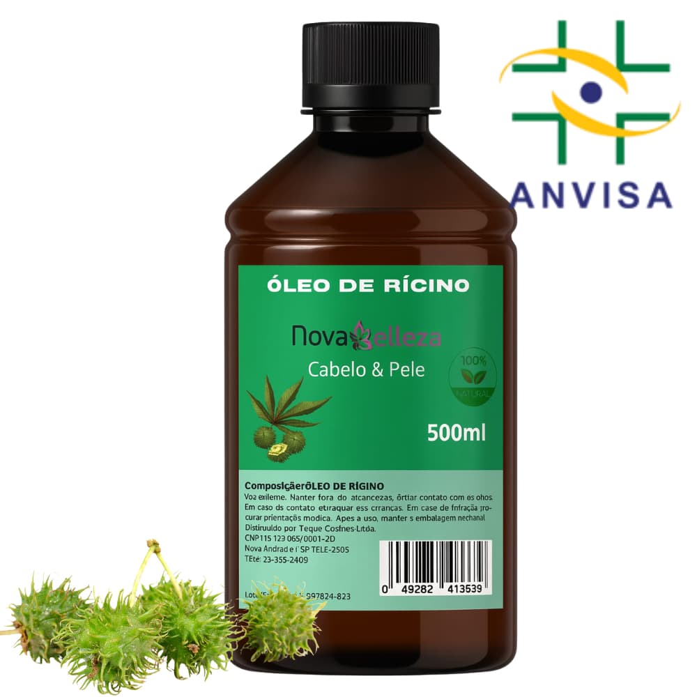 Óleo de Mamona Rícino 100% Puro e Natural para Cabelo e Pele 500ml Novabelleza