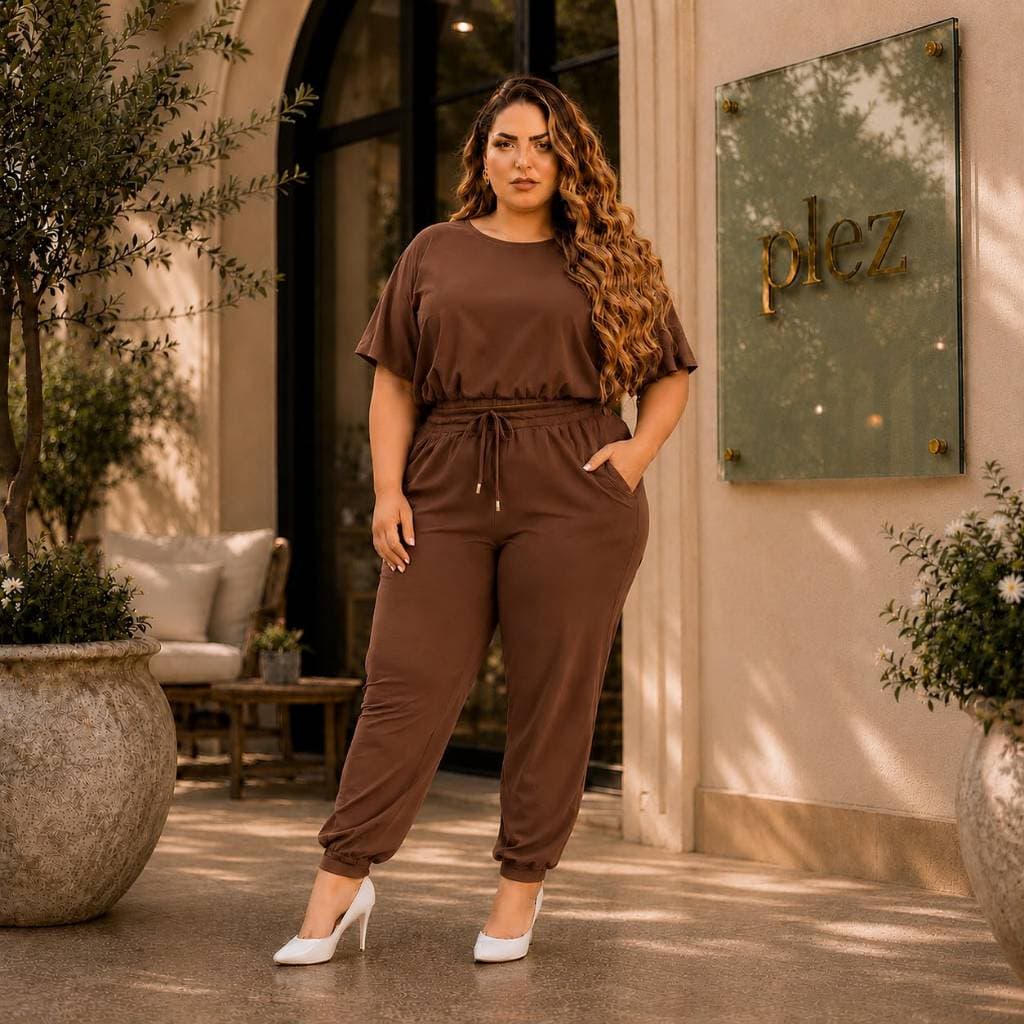 Roupa plus size tendência feminino elegante aerolook confortável soltinho calça jogger + blusa cropped básica