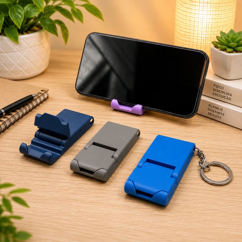 Chaveiro de Bolso com Suporte para Celular - Suporte de Celular Dobrável Portátil – Compacto e Prático