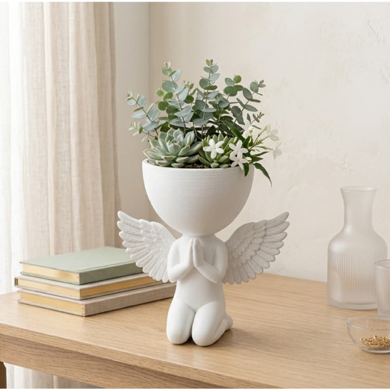 Vaso Decorativo Anjo Ajoelhado com Asas | Cachepot para Suculentas e Flores | Vaso em Impressão 3D | Decoração Moderna p