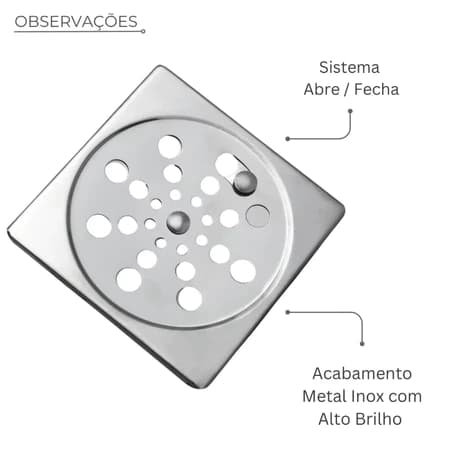 Ralo Aço Inox Grelha 10x10 Com Fecho Rotativo Abre e Fecha