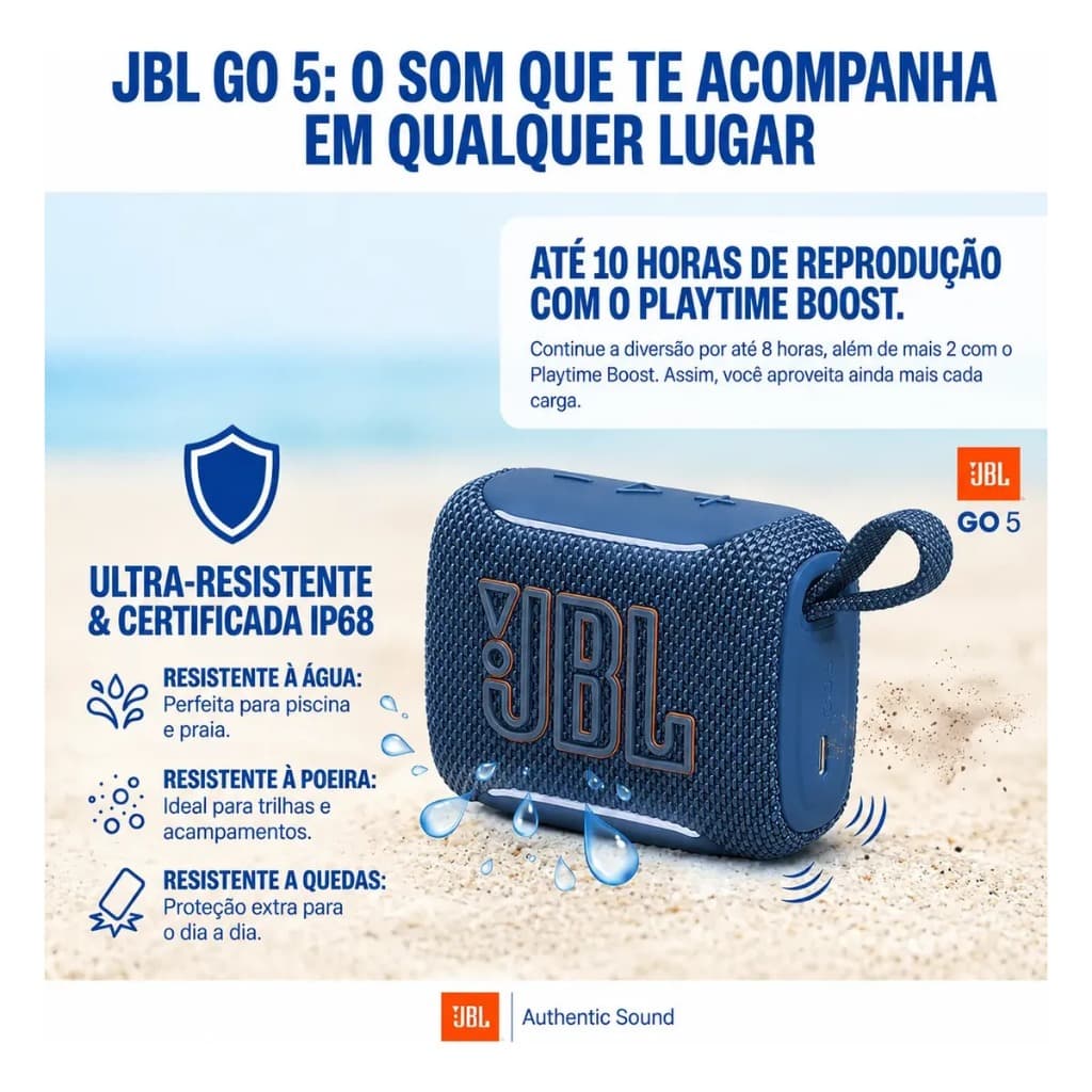 Caixa De Som Jbl Go5 Bluetooth Portátil À Prova D'água Ip68 Azul