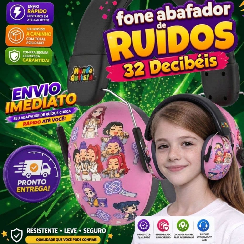 Abafador K-POP 32 db  Autismo Infantil Fone Protetor de Som Ouvido Auricular Ruido Super Confortavel Tdah Tea Autista