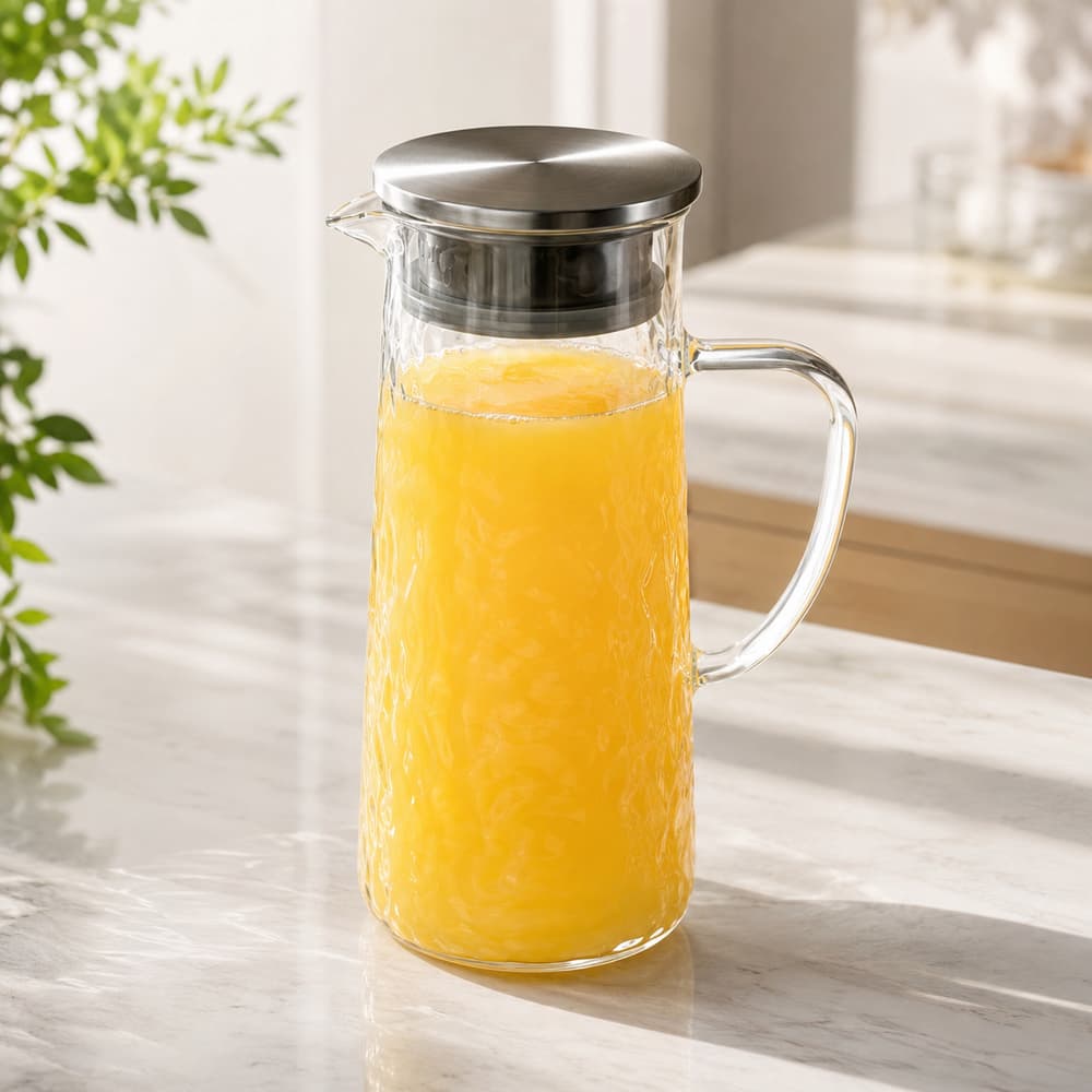 Jarra de Vidro com Tampa Hermética em Inox 1,5L, Jarra de Suco, Cozinha, Mesa Posta, Água