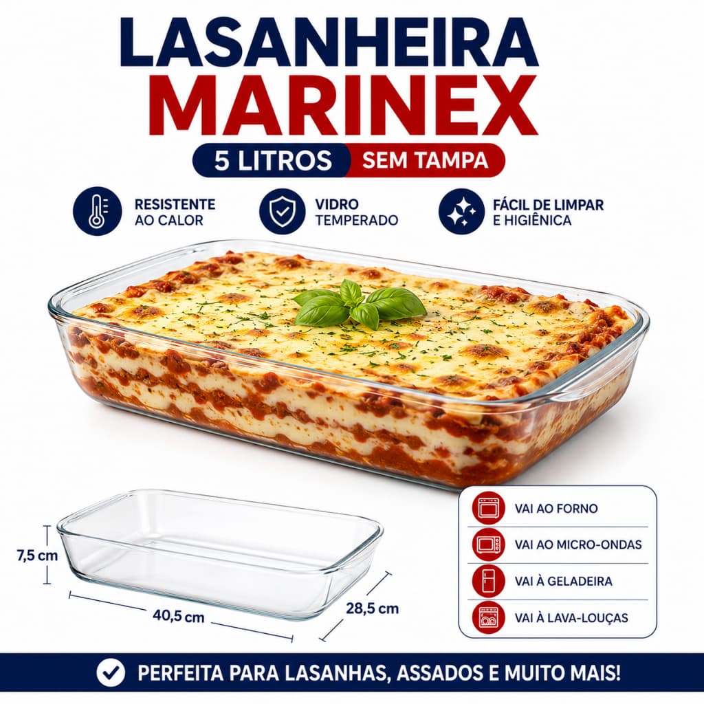 Lasanheira de Vidro Marinex 5 Litros