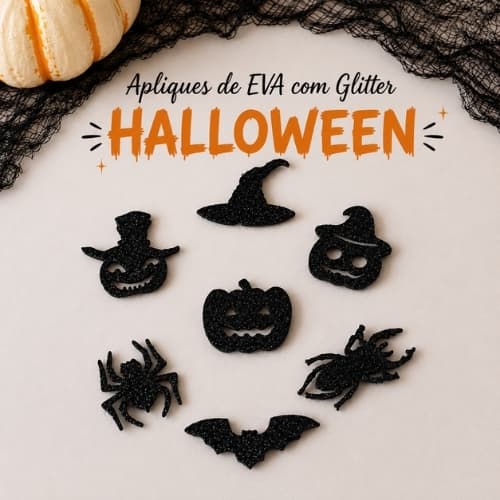 Kit 100/150 Apliques de EVA com Glitter Halloween. Festa, Decoração, Scrapbook
