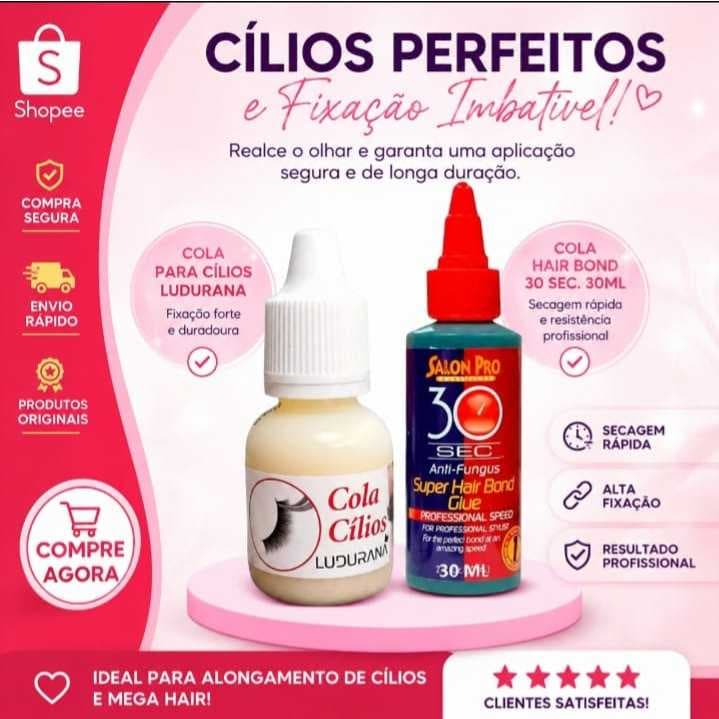 Cola  Salon Pro 30 Super Hair Bond Glue – 30ml e  kit com cola de cilios Branca ludorama