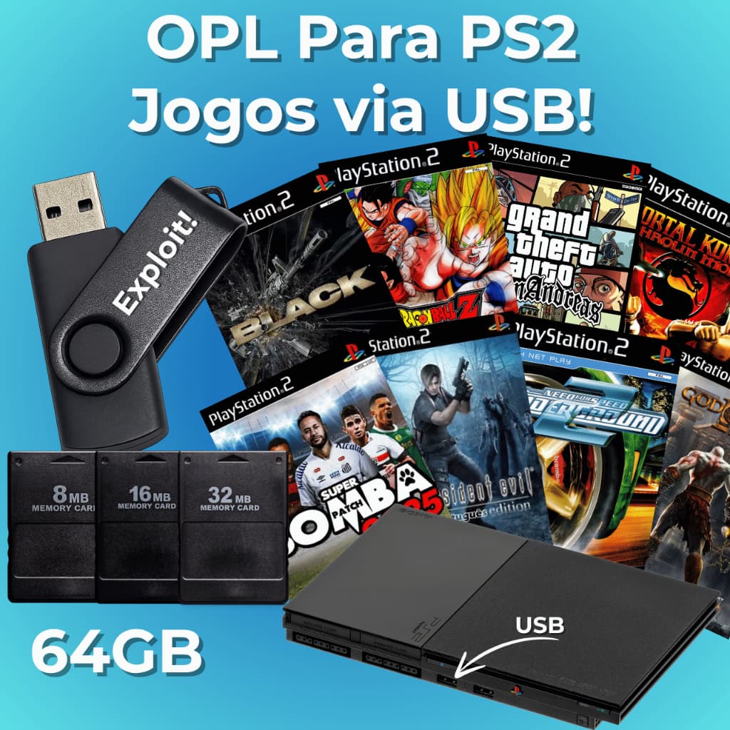Pendrive Jogos PS2 OPL Memory Card USB Jogos para Playstation 2 OPL FMCB Funtuna Play 2