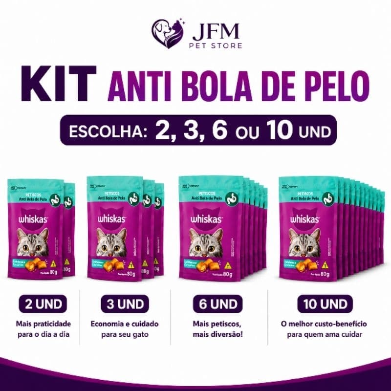 ANTI BOLA DE PELO 80g petisco WHISKAS TEMPTATIONS