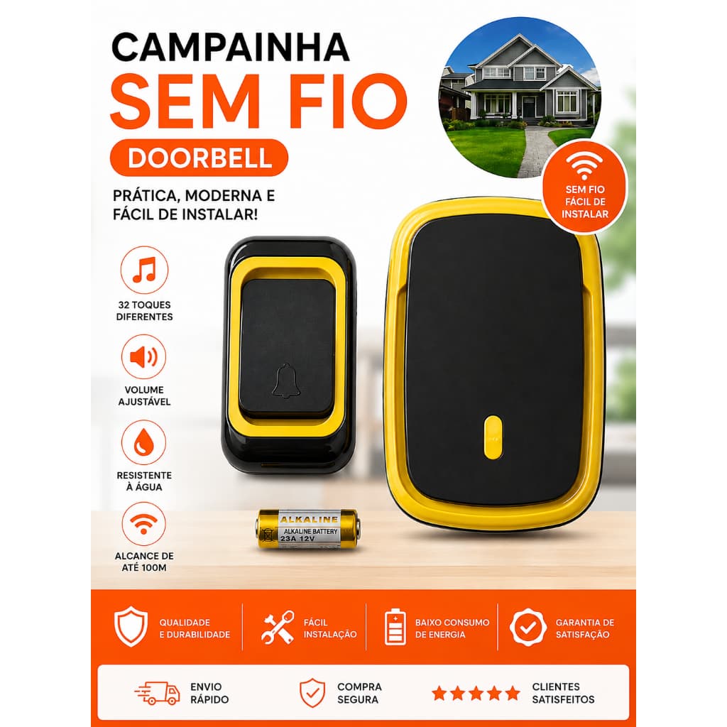 Campainha Sem Fio residencial  lojas e idoso De Longo Alcance Resistente à Água e Fácil Instalação Bivolt 32 toques