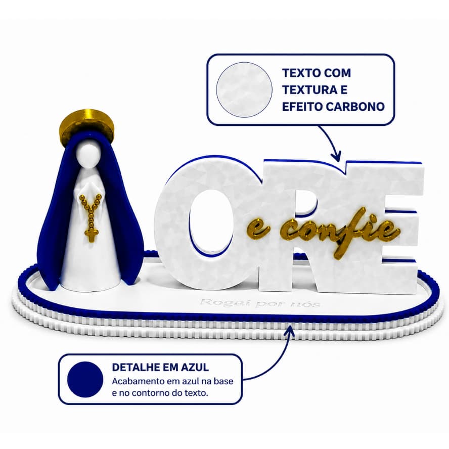 Kit Decorativo Nossa Senhora Aparecida ORE e Confie com Base Rogai por Nós | Decoração Religiosa