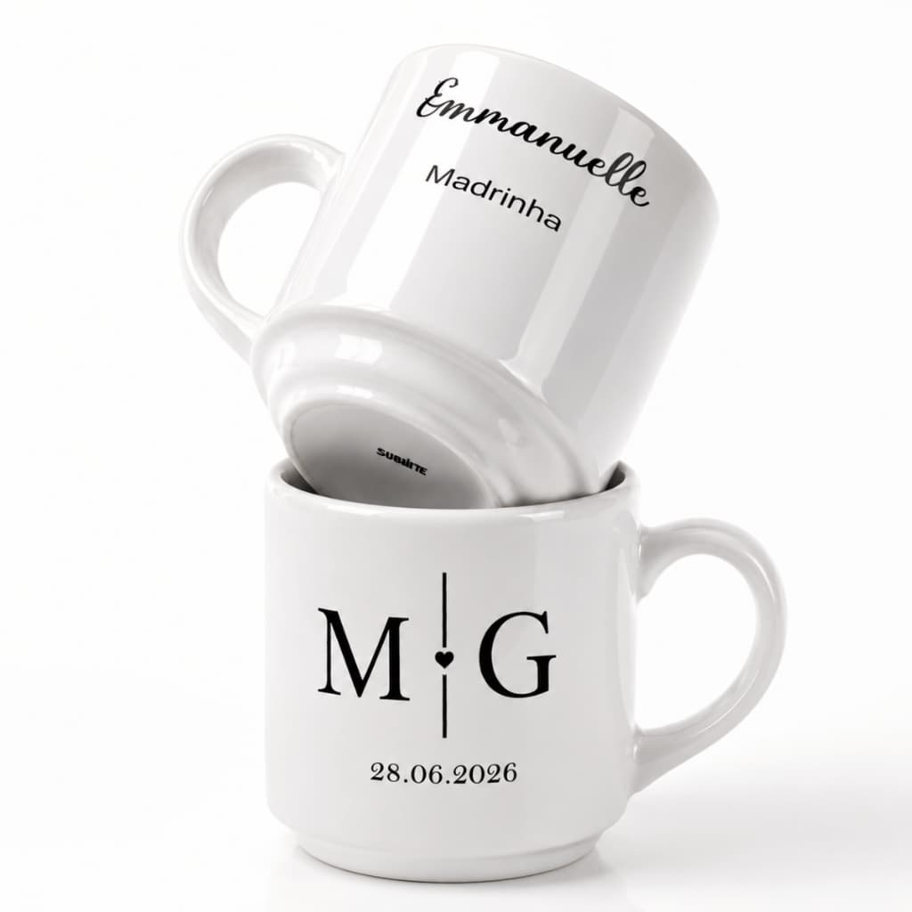 Xícara de Porcelana Personalizada 180mL - Presente para Madrinha ou Padrinho, Casamento, Chá Revelação