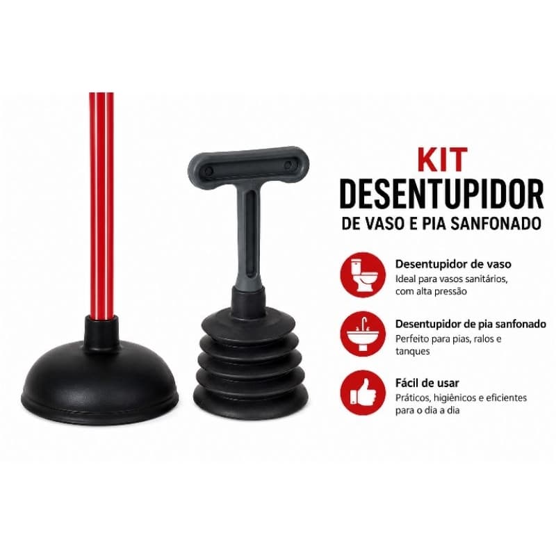 Kit Desentupidor de Vaso e Pia Sanfonado Alta Pressão