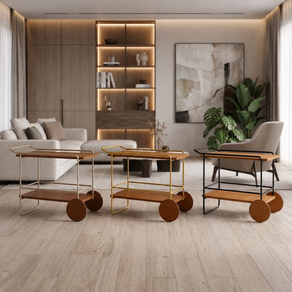 CARRINHO BAR BUFFET DECORATIVO MODERNO COR CHAMPANHE DOURADO OU PRETO EXCLUSIVO GRANDE 1 UNIDADE