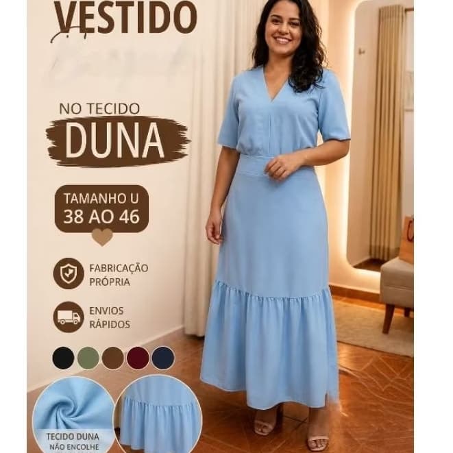 VESTIDO MIDI FEMININA GOLA V NO TECIDO SENSORIAL CONGRESOS CASAMENTOS FORMATURA CASAUAL
