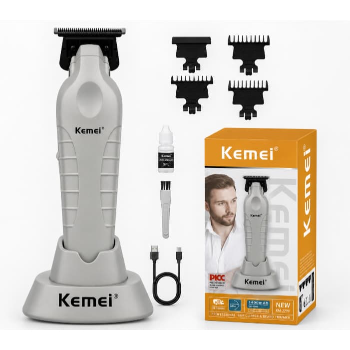 Máquina de Acabamento Kemei Profissional Km 2299- 2 Cinza Com Base Carregadora Bivolt Portátil
