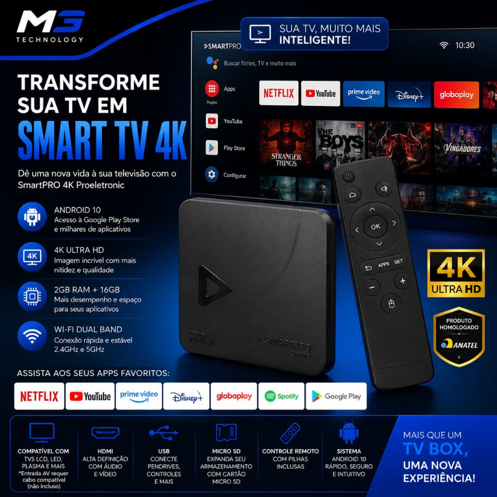 Transforme Sua TV em Smart TV 4K com Controle por Voz SmartPRO Proeletronic