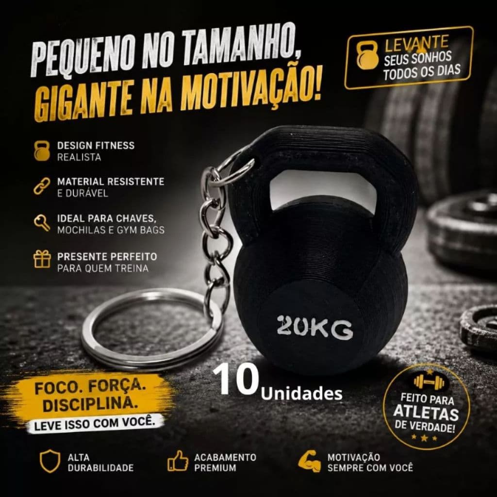Chaveiro Kettlebell Academia 20kg Fitness Musculação Halter Mini Peso Presente Treino 10 Unidades