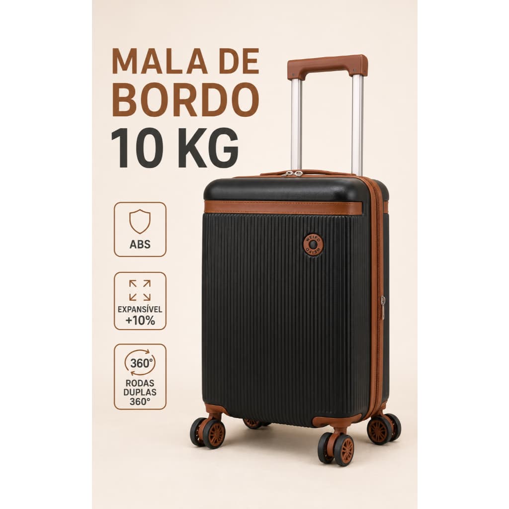 Mala De Viagem De Bordo 10kg ABS Expansível Rodinhas Duplas 360 Bagagem De Mão