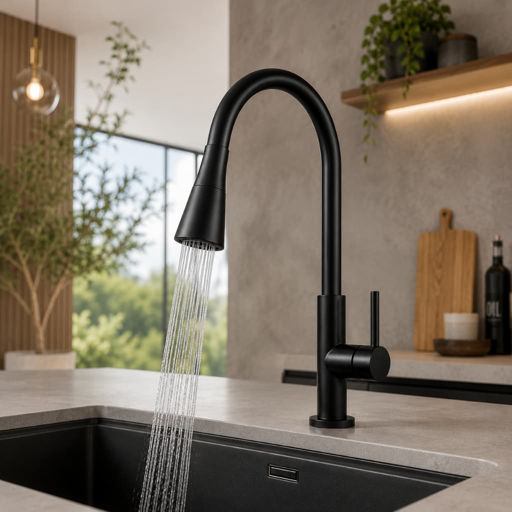 Torneira Gourmet Flexível para Bancada Cozinha Preta 1/4 de Volta 2 Jatos Mesa e Pia