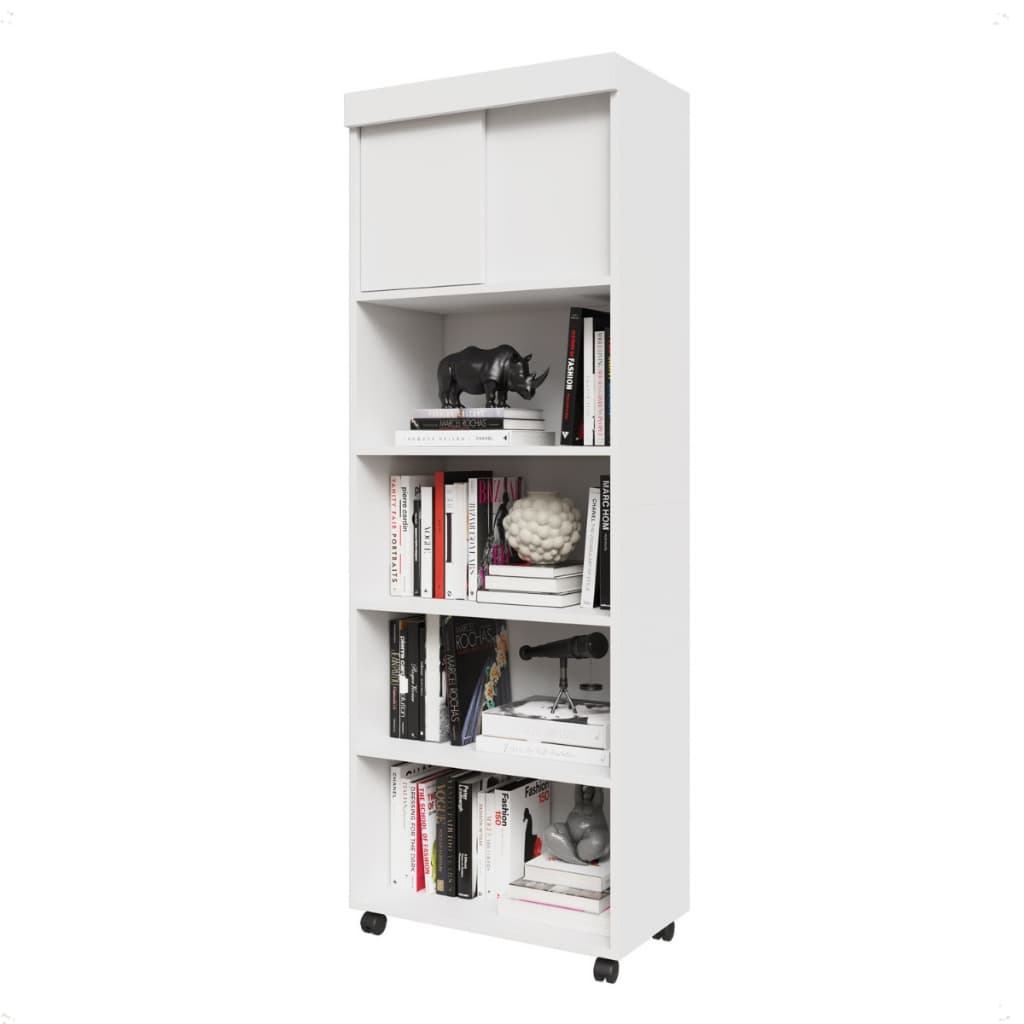 Estante Livreiro Multiuso Organizador Branco com 4 Nichos e Armário Superior 2 Portas