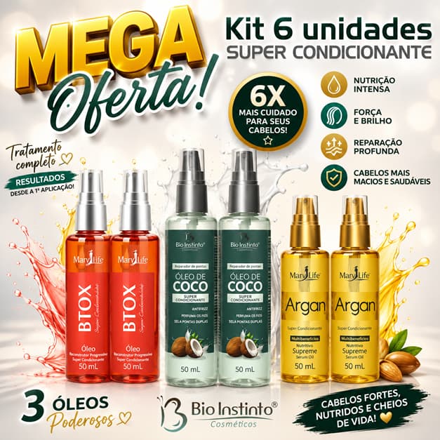 Óleo  Reparador de Pontas 6 Unidades  2 Argan  2 Coco 2  Btox