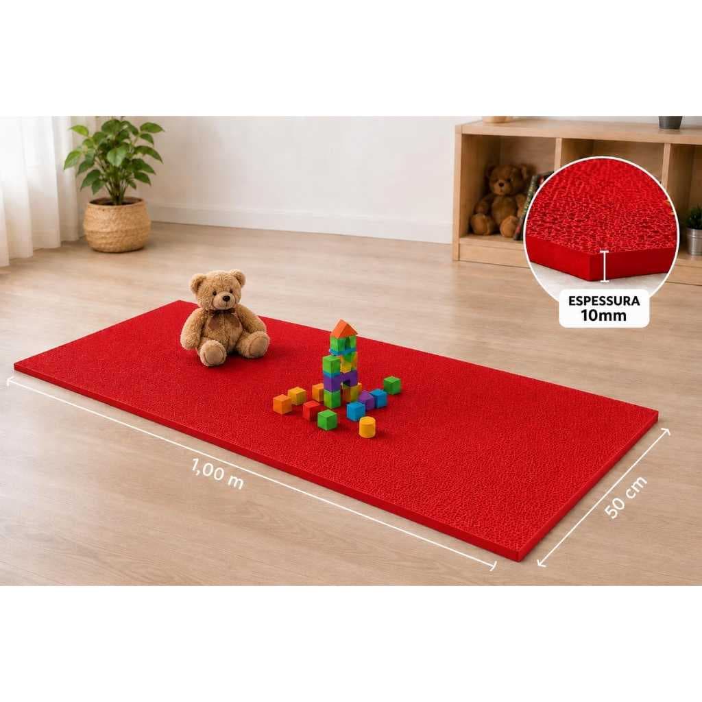 Colchonete Tapete Infantil EVA Vermelho Antiderrapante 100x50cmx8mm Conforto e Segurança para Crianças