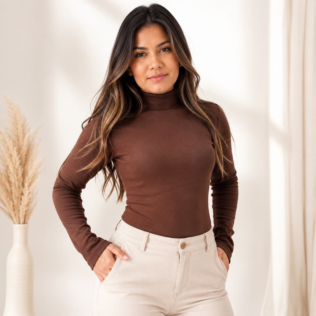 Blusa Cacharrel Feminina Básica Gola Alta Tecido Grosso Quentinho Confortável Inverno Casual Premium