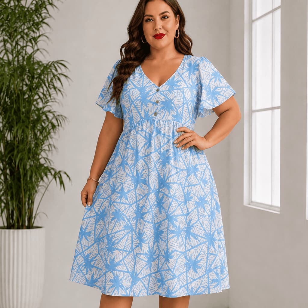 Vestido Midi Feminino Moda Evangélica com Manga e Saia Franzida em Crepinho Plus Size
