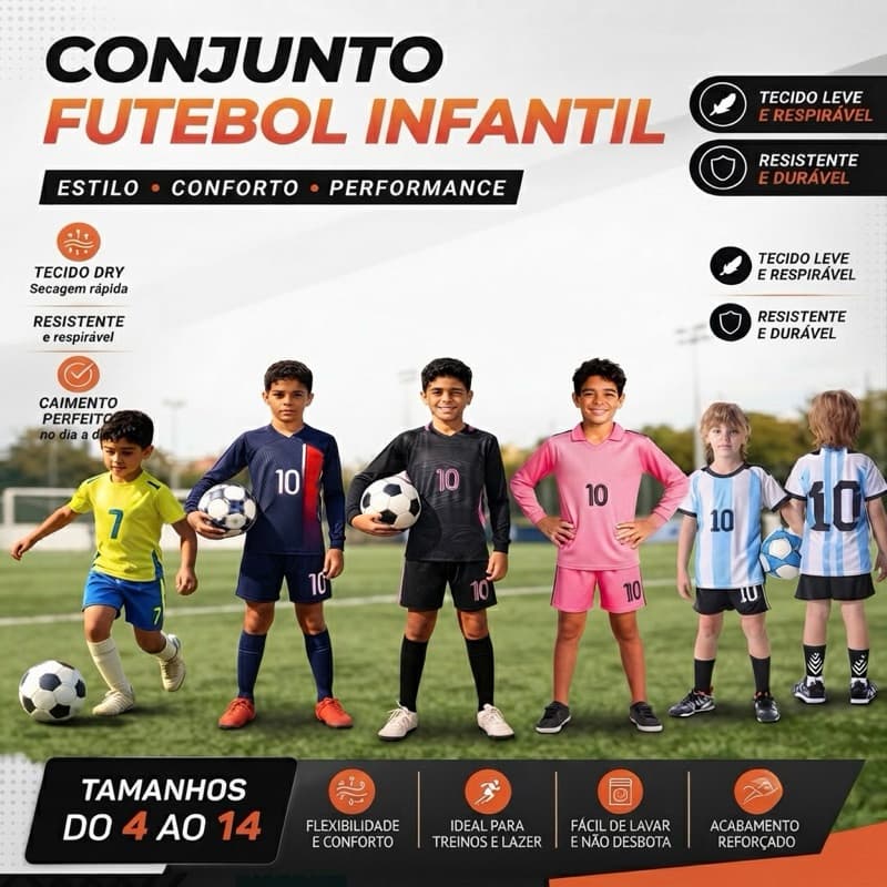 kit infantil Juvenil de futebol Crianças