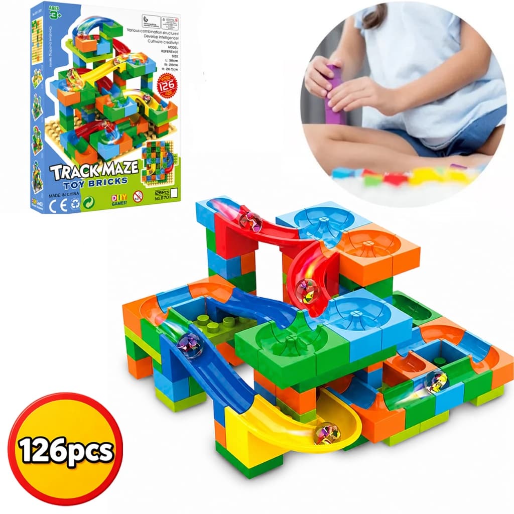 Pista de Bolinha Labirinto Blocos de Montar 44/59/126 Peças Brinquedo Educativo STEM DIY Crianças