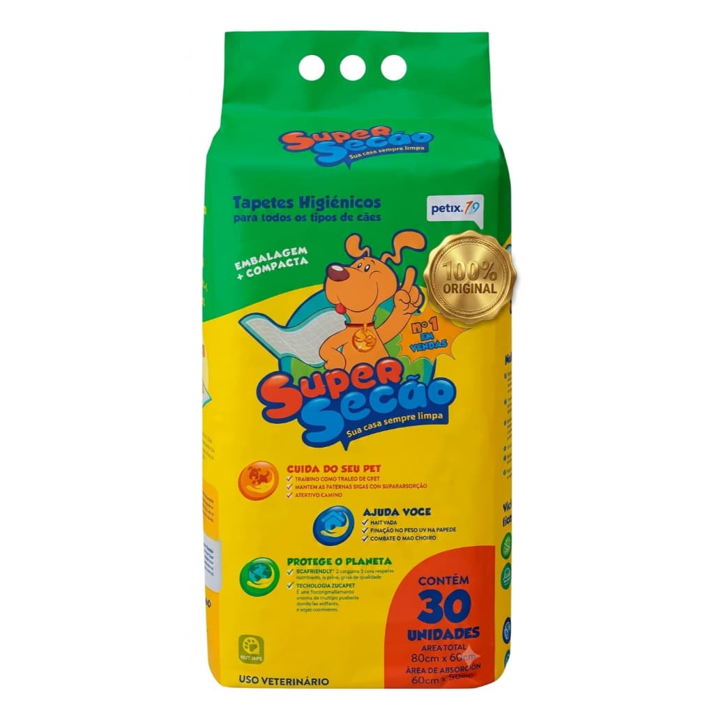 Tapete Higiênico Super Secão 80x60cm - 30 Unidades - Petmais (Original)