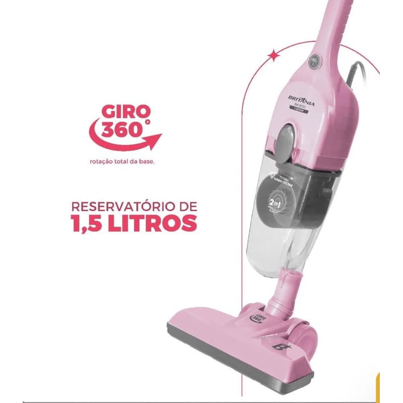Aspirador de Pó Rosa Vertical Britânia 2 em 1 1400W