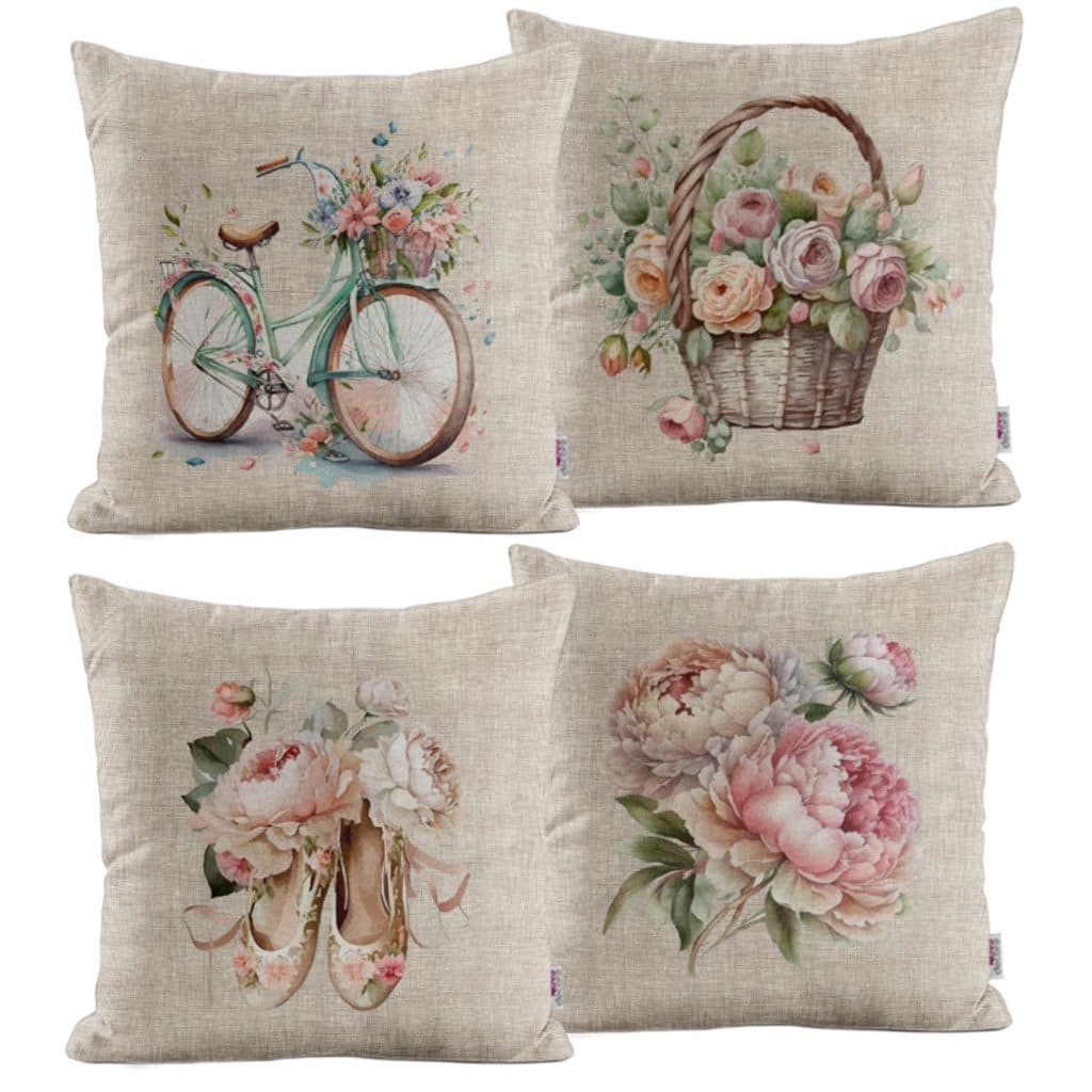 Kit 4 Capas de Almofadas Para Sofá Floral Decorativas  - Novadecora