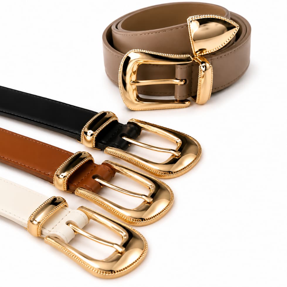 Cintos Feminino Delicado Fivela Dourada Premium Couro Sintético Ajustável Elegante Casual Moda Blogueira