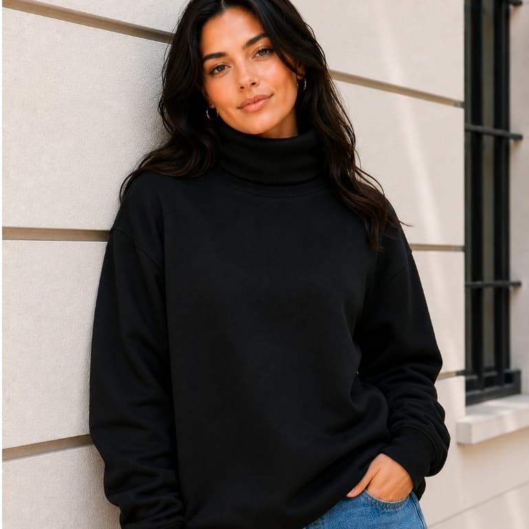 Blusa Moletom Feminino Gola Alta Confortável Quentinho Solto e Elegante Frio Inverno Outono