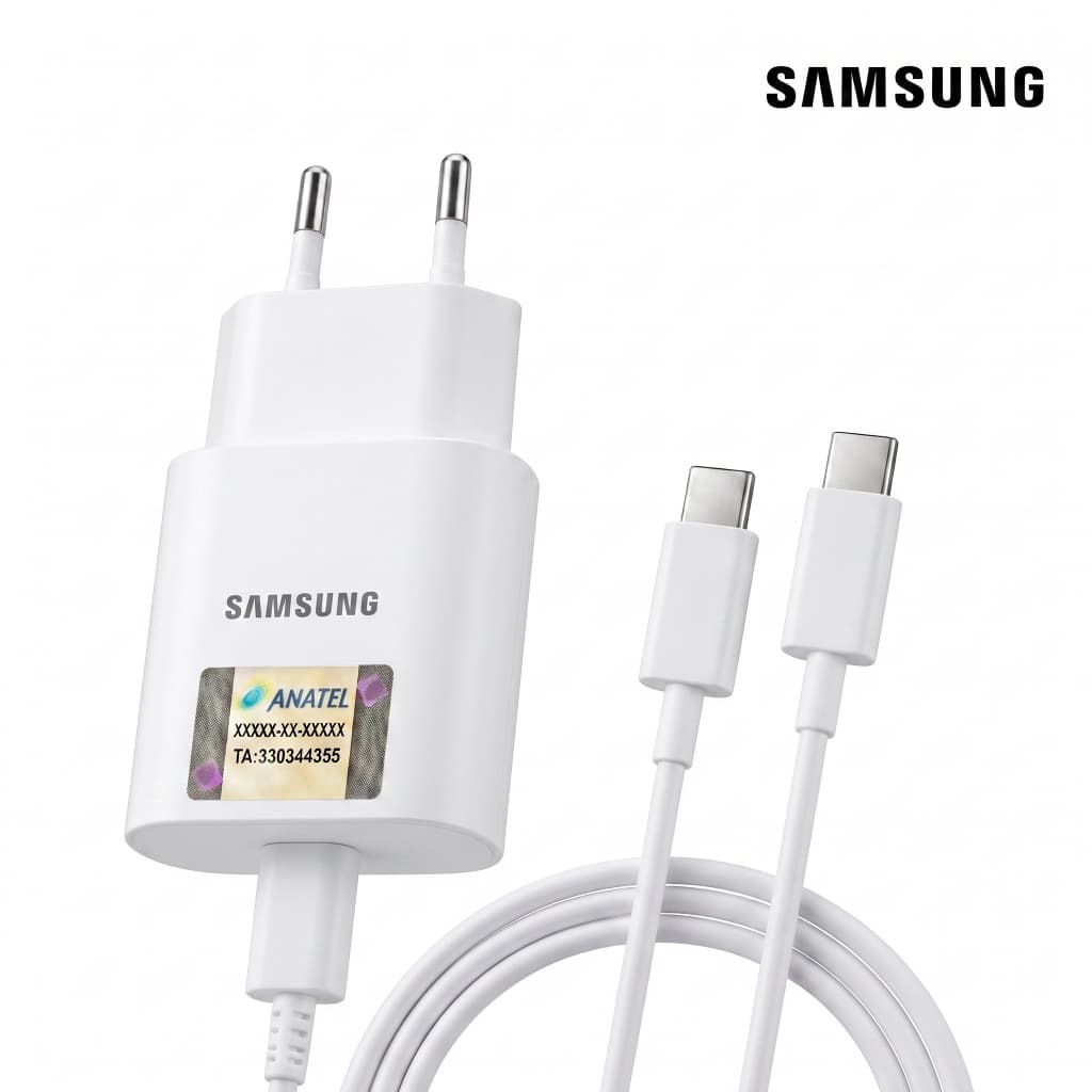 Carregador Branco Turbo 25W Compatível Samsung USB C Tipo C Super Rápido — Galaxy A02s A03 A12 S20 FE S21 S22 S2