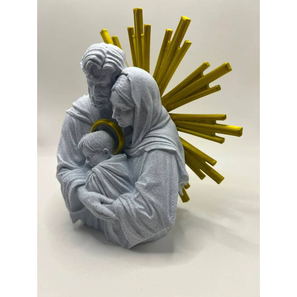 Sagrada Família Decorativa em Impressão 3D PLA | Branco com Auréolas Douradas | Decoração Religiosa