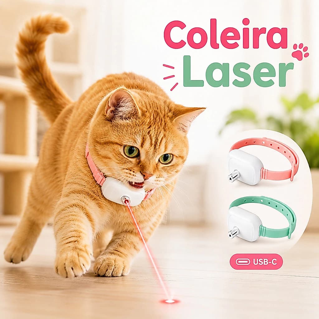 Coleira Laser para Gato USB Recarregável Brinquedo Interativo LED