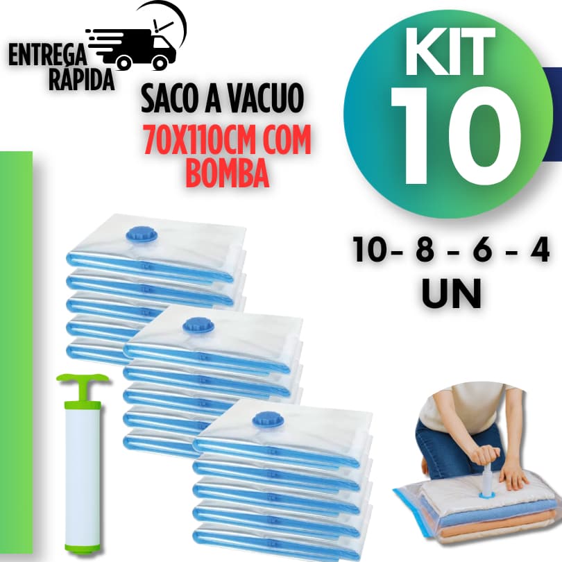 Kit Saco a Vácuo Grande 70x110 Organizador de Roupa de Cama + Bomba